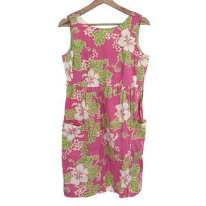 Central Falls Dress Sz 4‎ Floral Hawaiian Vacation Pink Green Resort Pocket Belt